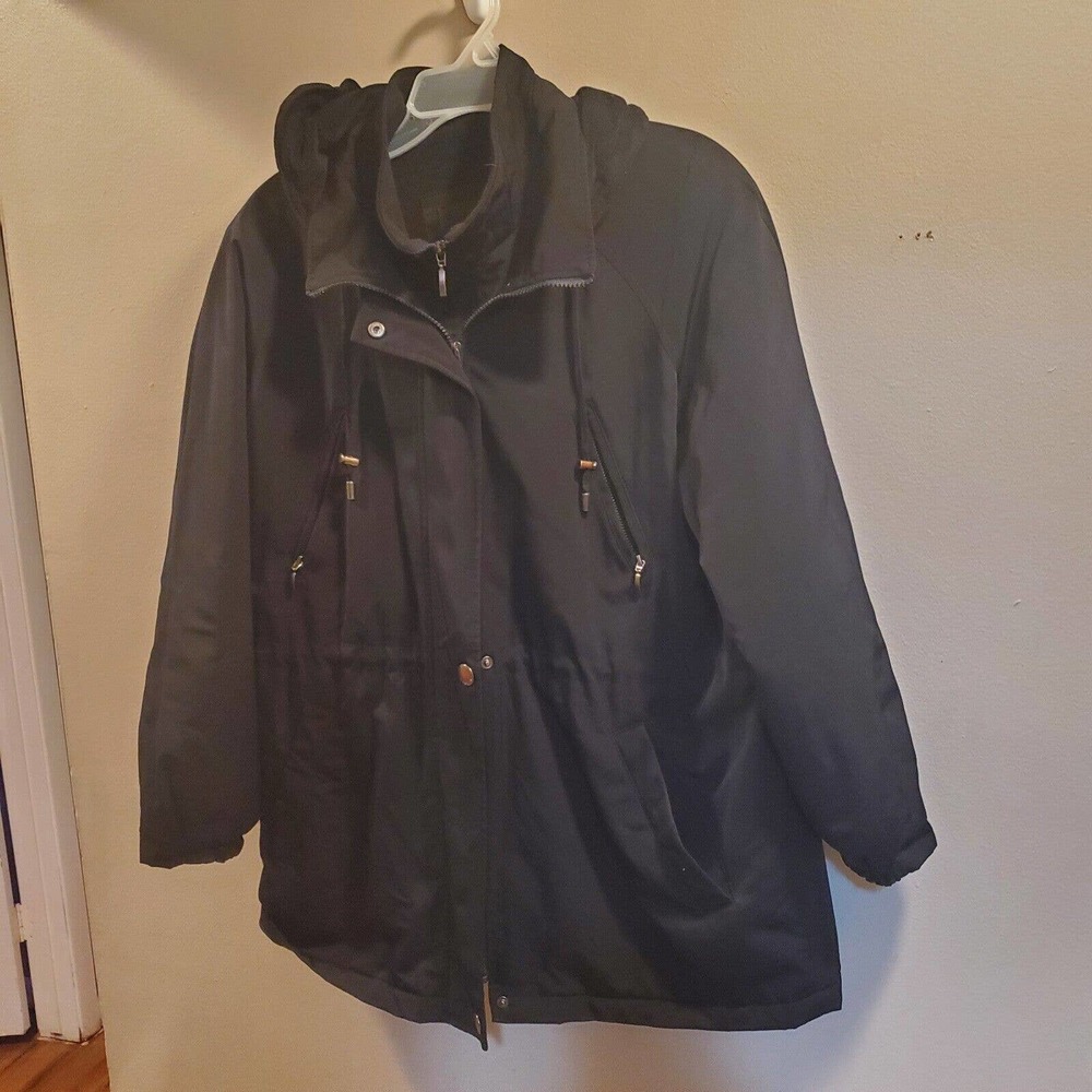 Nautica black lightweight part Fleece Lined hooded coat size large